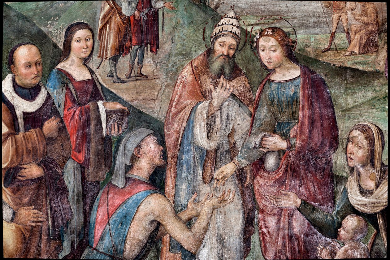 Santa Cecilia dona i suoi beni ai poveri (dettaglio) da Lorenzo Costa