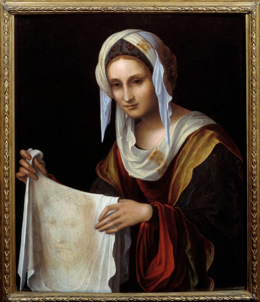 Santa Veronica. Il Santo Velo rappresenta il volto di Cristo il cui sudore Veronique avrebbe asciugato durante la salita al Calvario da Lorenzo Costa