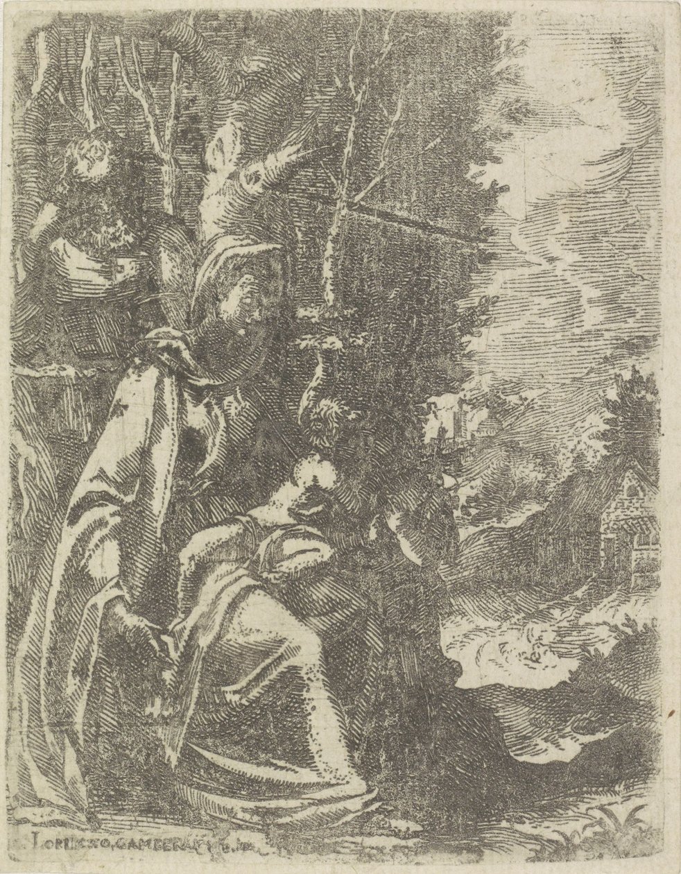 Sacra Famiglia con il giovane Giovanni Battista in un paesaggio da Lorenzo Gamberati