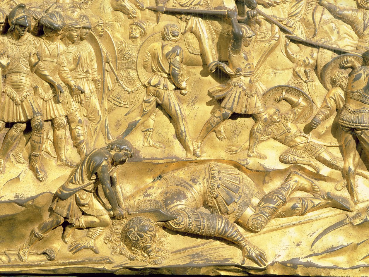 Davide e Golia, dettaglio dal pannello originale delle porte est del Battistero (post restauro) da Lorenzo Ghiberti