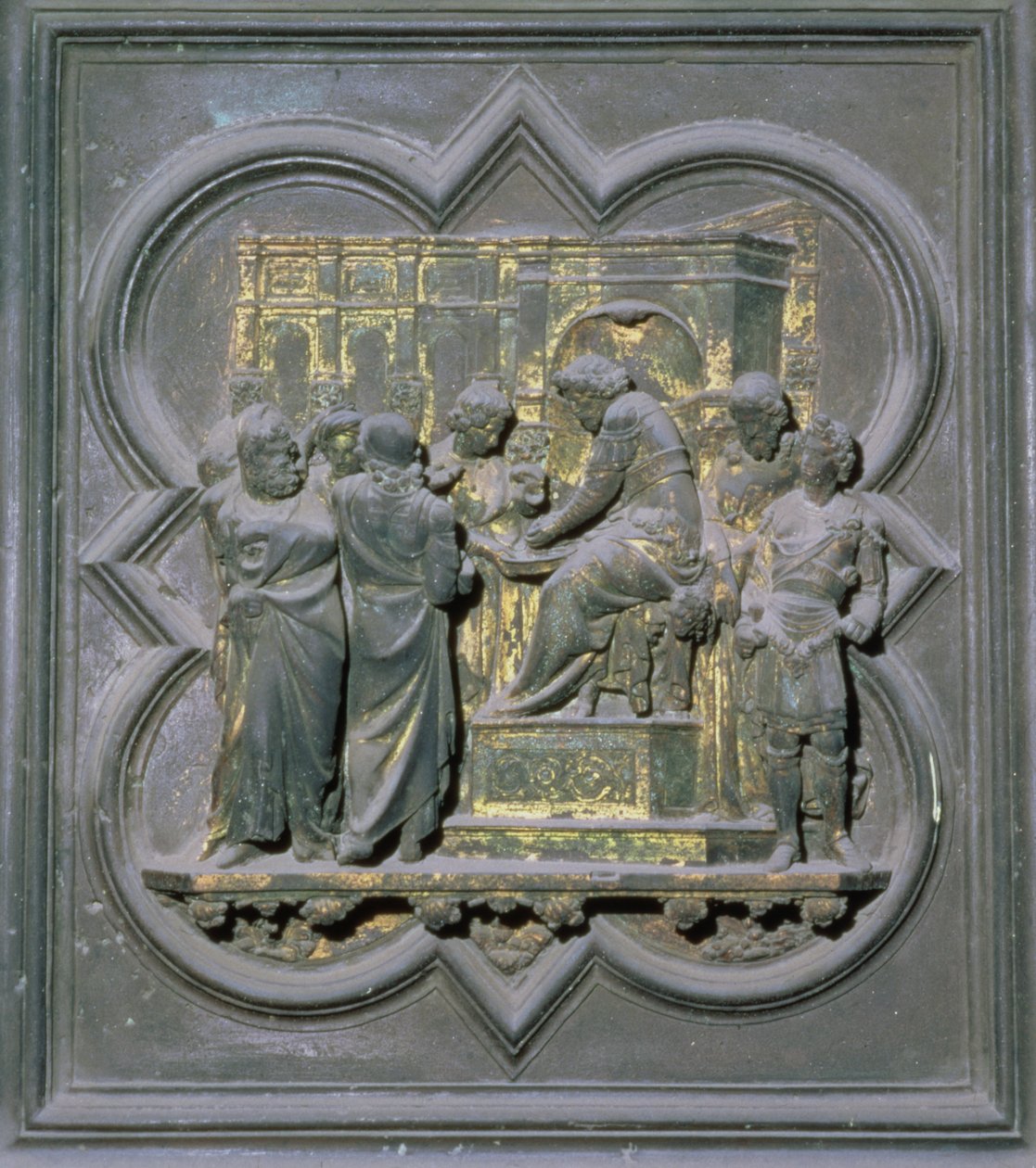 Ponzio Pilato si lava le mani davanti a Cristo, sedicesimo pannello delle Porte Nord del Battistero di San Giovanni, 1403-24 da Lorenzo Ghiberti