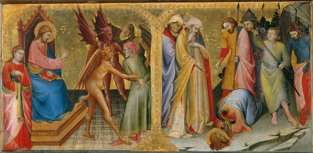 Ermogene legato dai diavoli che aveva mandato contro San Giacomo il Vecchio ... da Lorenzo Monaco