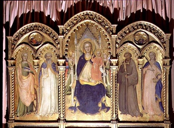 Madonna e Bambino in trono con Sante Lucia, Giovanni Gualberto, Benedetto e Caterina, polittico 1413 da Lorenzo Monaco