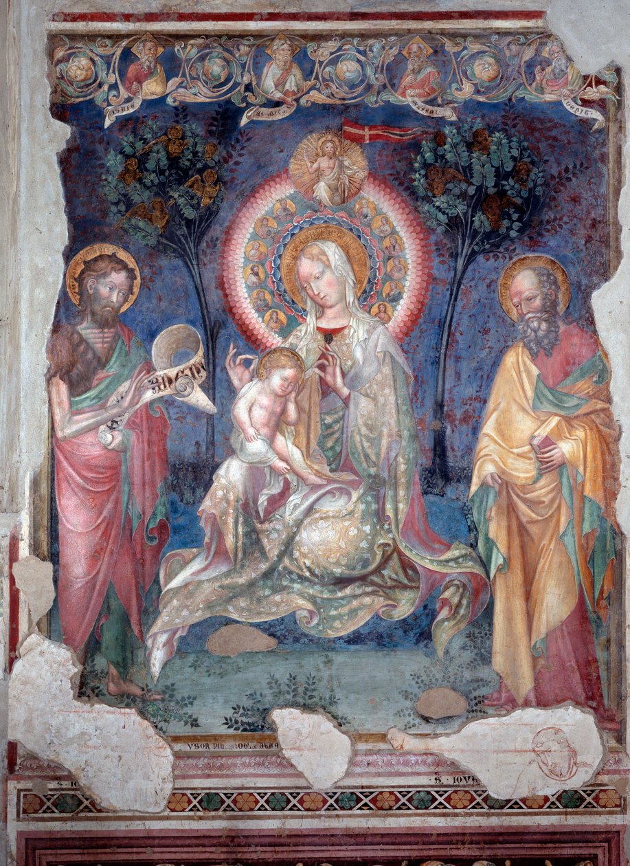 Vergine con bambino circondata da San Giacomo apostolo e San Giovanni Battista da Lorenzo Salimbeni