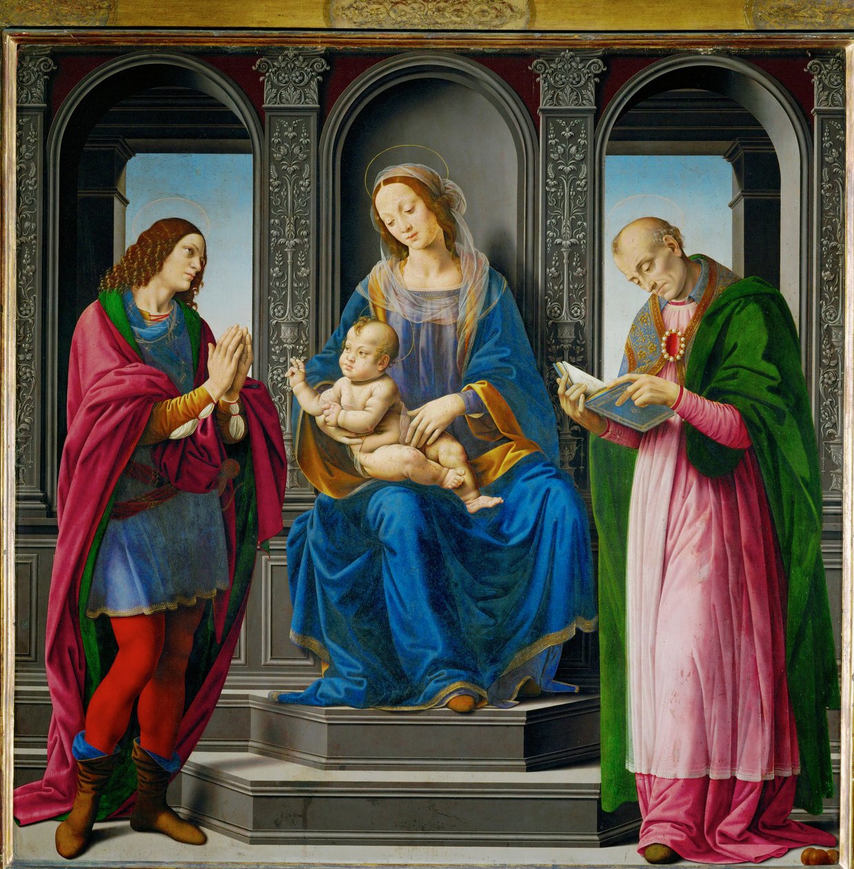 Madonna con bambino, circondata da San Giuliano e San Nicola di Myra ... da Lorenzo di Credi