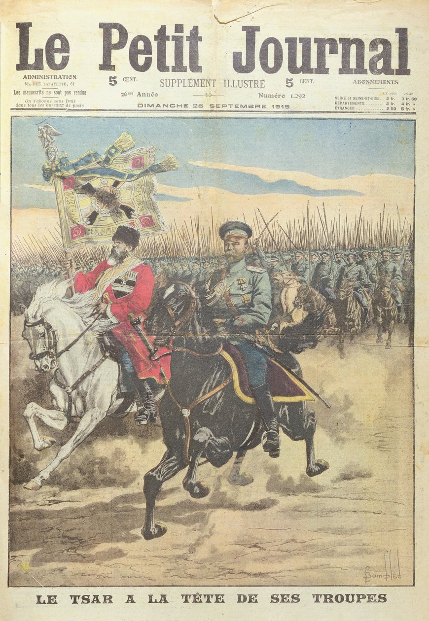 Lo zar Nicola II di Russia alla testa delle sue truppe, illustrazione di copertina da 