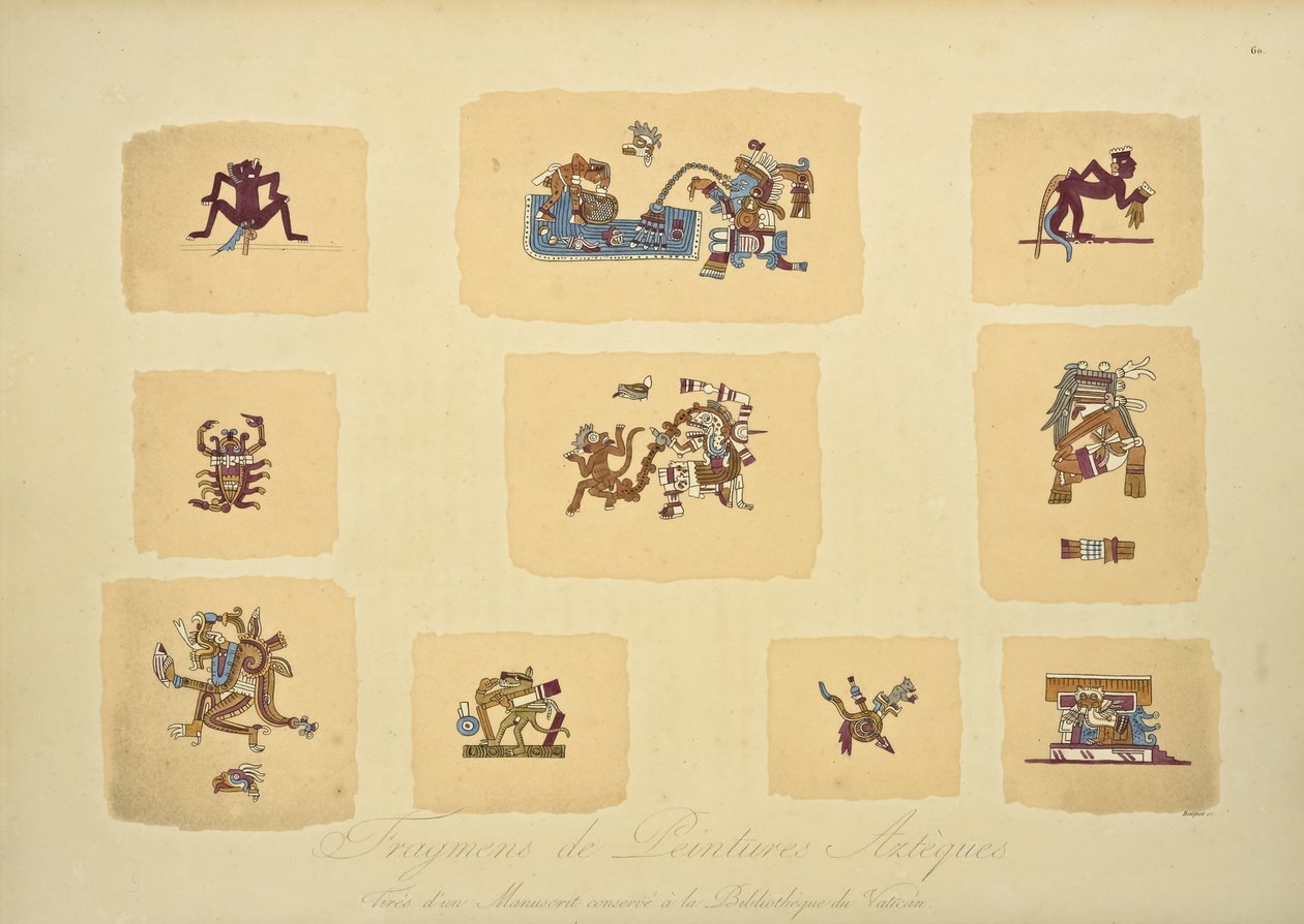 Frammenti di dipinti aztechi, dal manoscritto conservato nella Biblioteca Vaticana, illustrazione da Vues des Cordillères et Monumens des Peuples Indigènes de l