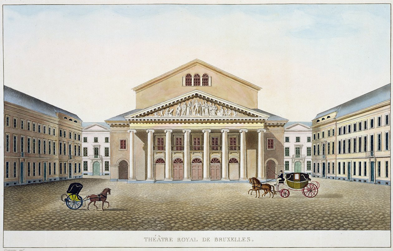 Teatro Reale, Bruxelles, da Choix des Monuments, Edifices et Maisons les plus remarquables du Royaume des Pays-Bas di Pierre Jacques Goetghebuer, inciso dall
