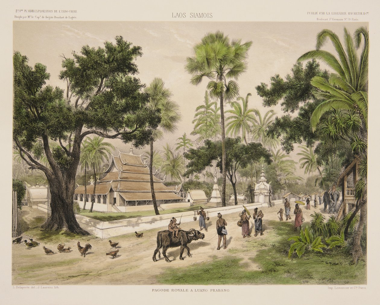 Il Tempio Reale a Luang Prabang, stampa di J. Laurens, illustrazione da 