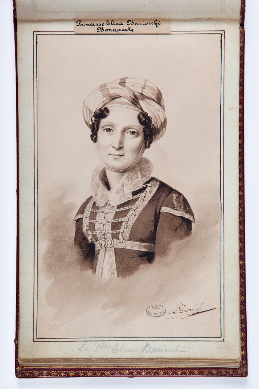 Ritratto di Elisa Bonaparte, Principessa Baciocchi, illustrazione dal Piccolo Album di Elisa Bonaparte, c.1820 da Louis Dupré