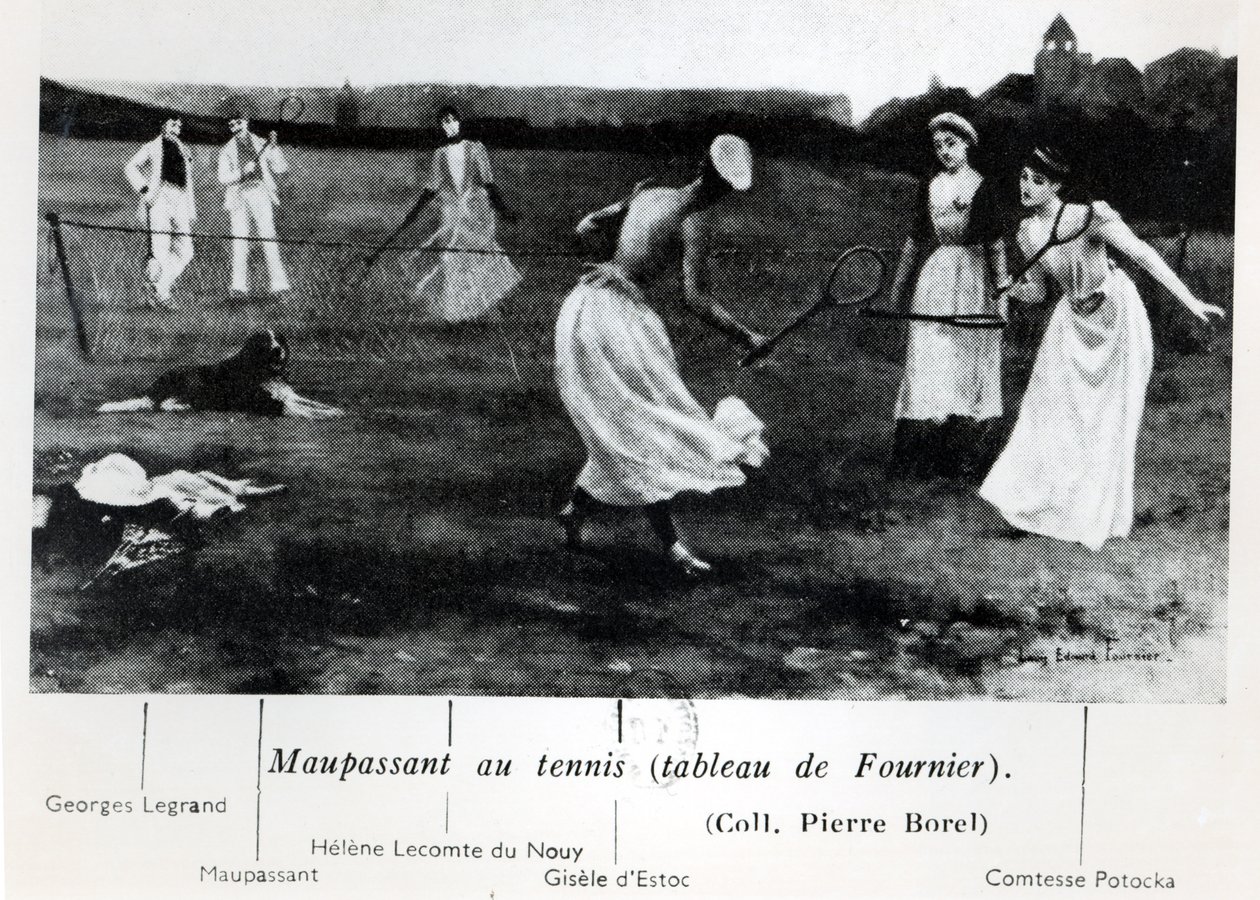 Guy de Maupassant (1850-93) che gioca a tennis, da 