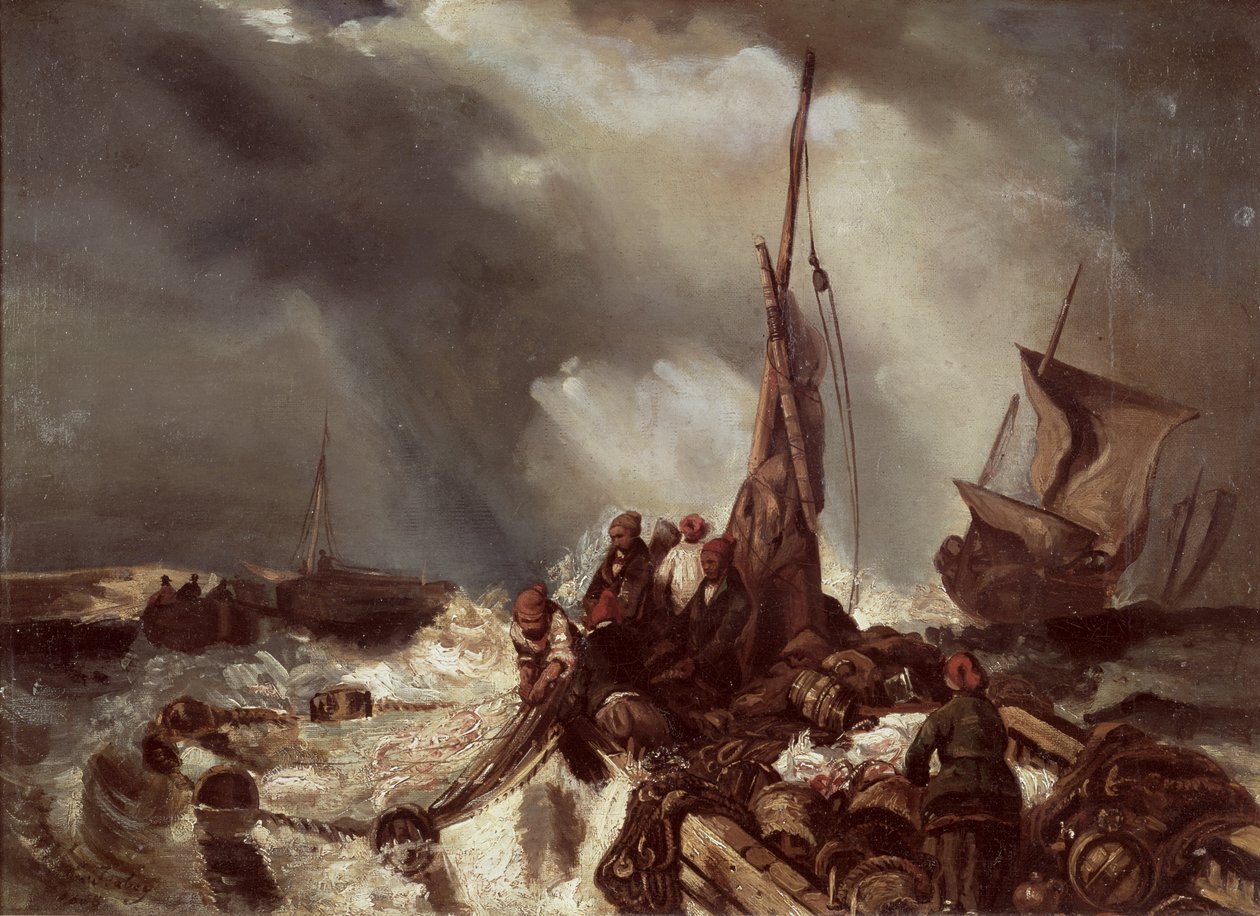 Un pescatore che tira una rete, 1868 da Eugene Isabey