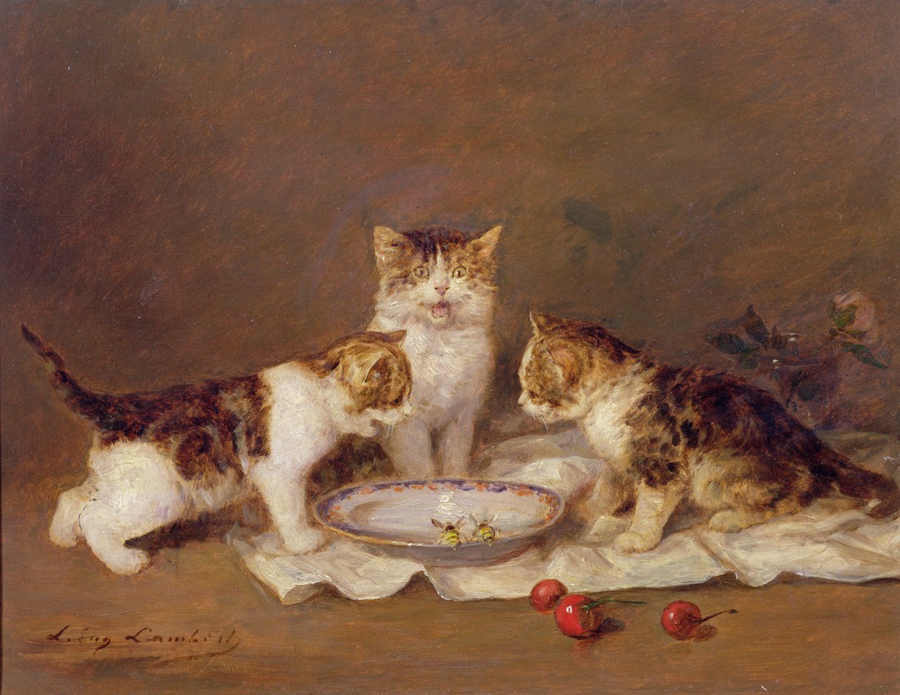 Tre gatti, ciliegie rosse e api da Louis Eugene Lambert