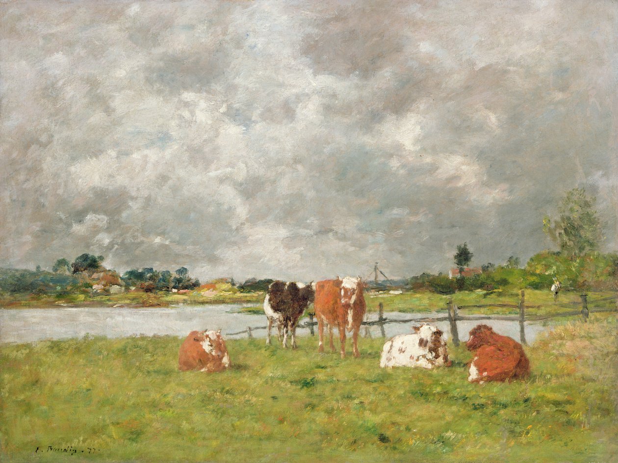 Mucche in un campo sotto un cielo tempestoso, 1877 da Eugene Louis Boudin