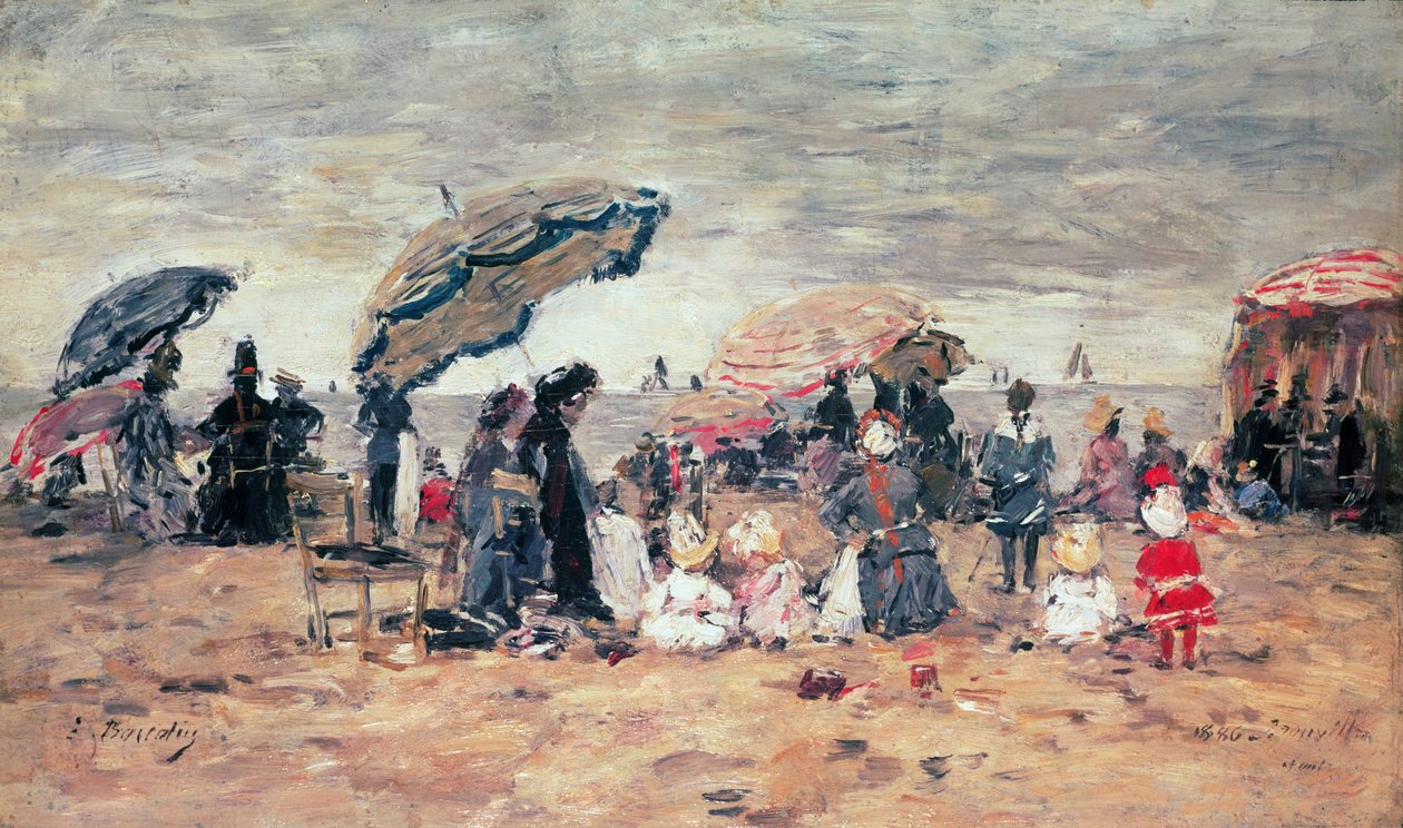 Ombrelli sulla spiaggia, Trouville, 1886 da Eugene Louis Boudin