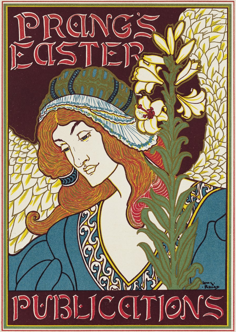 Poster pubblicitario delle pubblicazioni pasquali di Prang, 1896 da Louis John Rhead