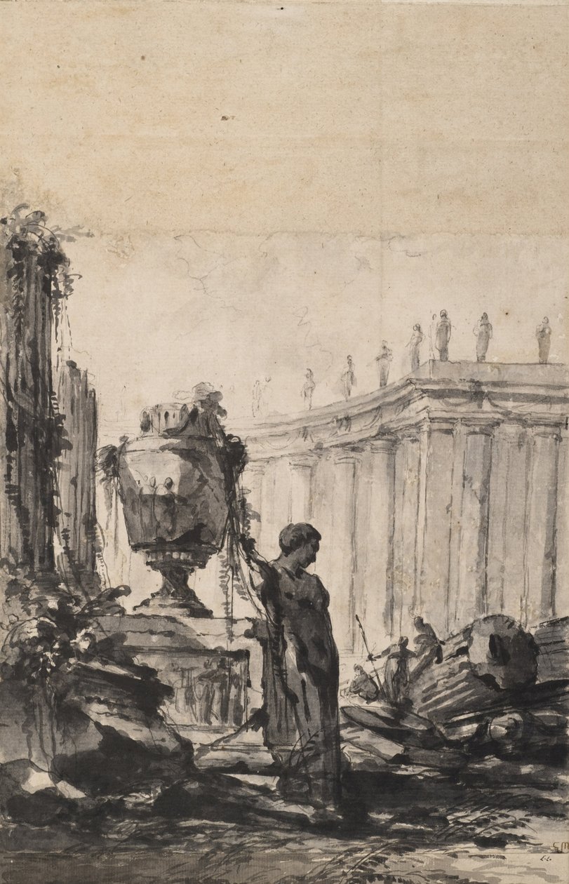 Fantasia architettonica con vaso, erma e colonnato da Louis Joseph Le Lorrain