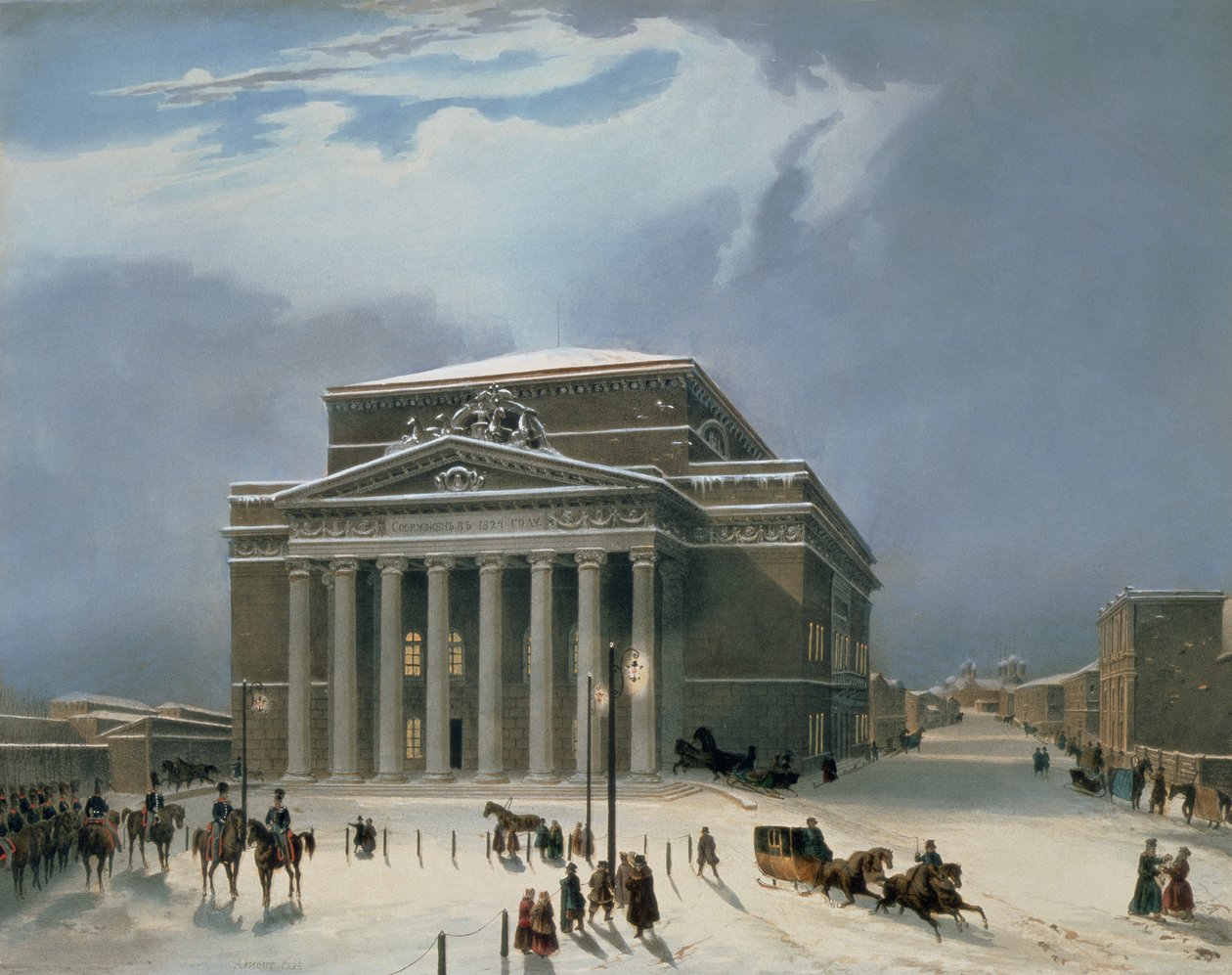 Il Teatro Bolshoi a Mosca, stampato da Lemercier, Parigi, 1840s da Louis Jules Arnout