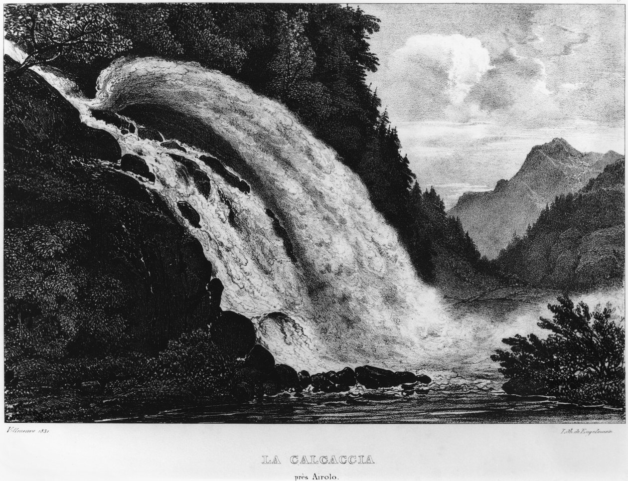 Veduta della cascata di Calcaccia, 1831 da Louis Jules Frederic Villeneuve