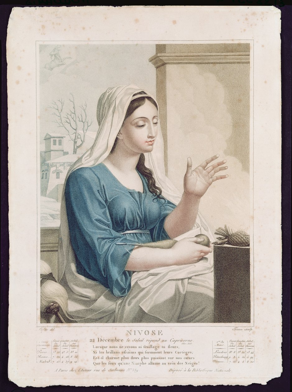 Nivose (dicembre-gennaio), quarto mese del calendario repubblicano, inciso da Tresca, c.1794 da Louis Lafitte