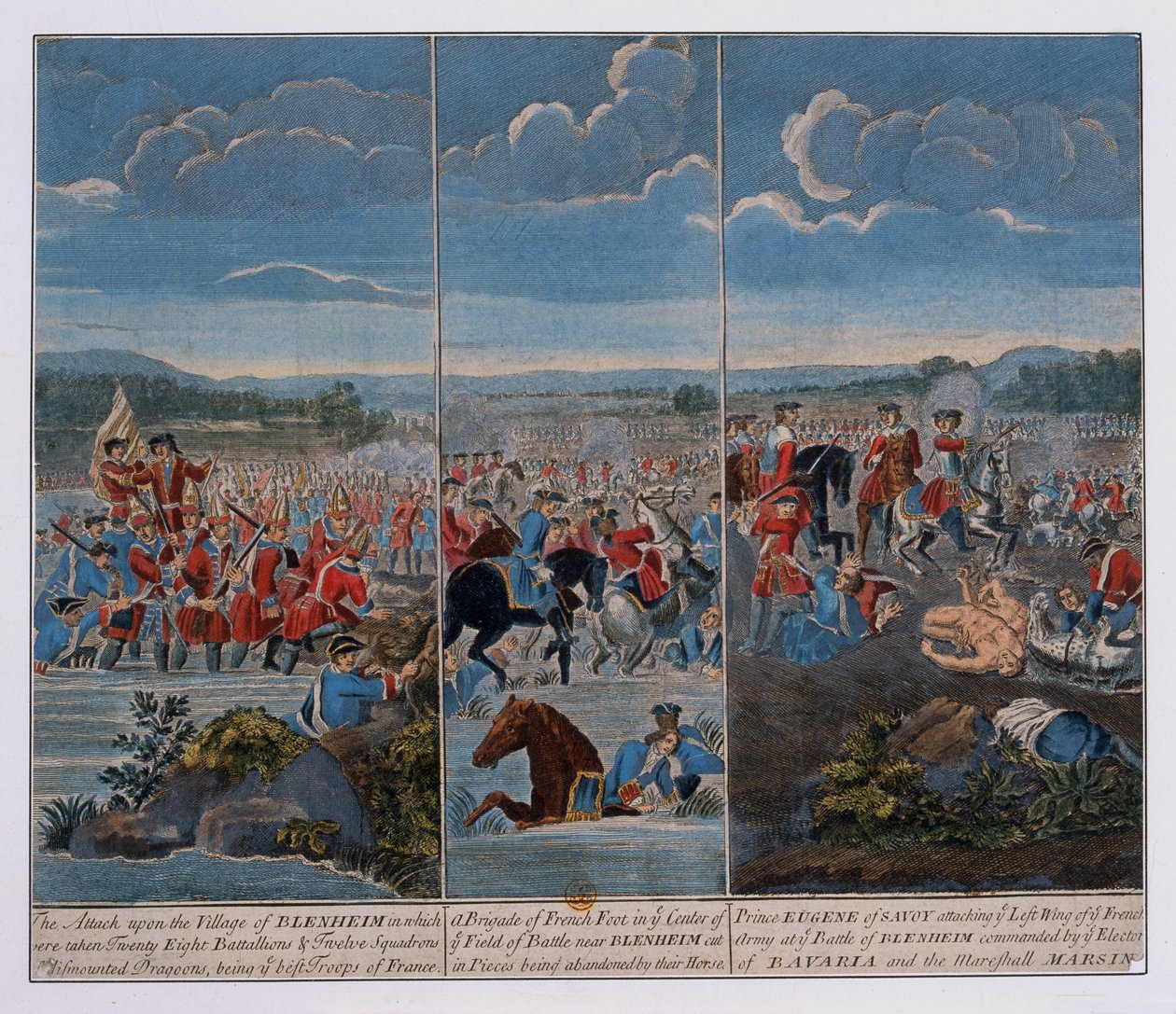 Tre pannelli che raffigurano la battaglia di Blenheim, c.1765 da Louis Laguerre