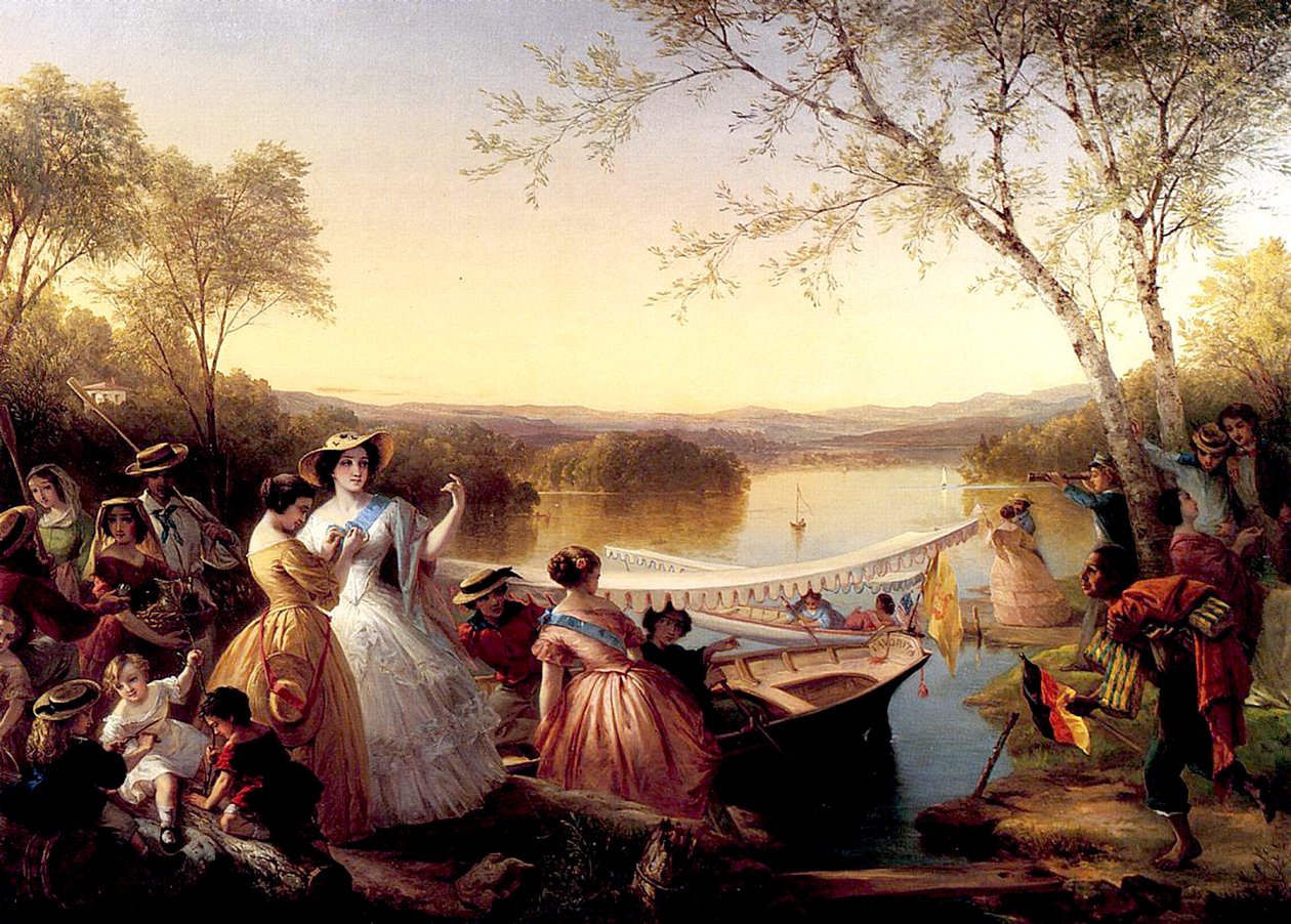 Prima di una gara di barche femminile, Lago Mahopac, 1864-65 da Louis Lang