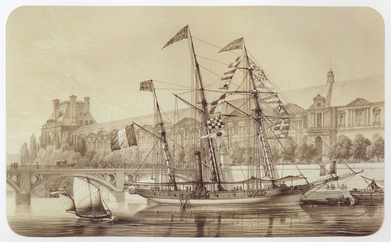 La Sole, prima nave a elica a lungo raggio, ancorata davanti alle Tuileries a Parigi da Louis Le Breton