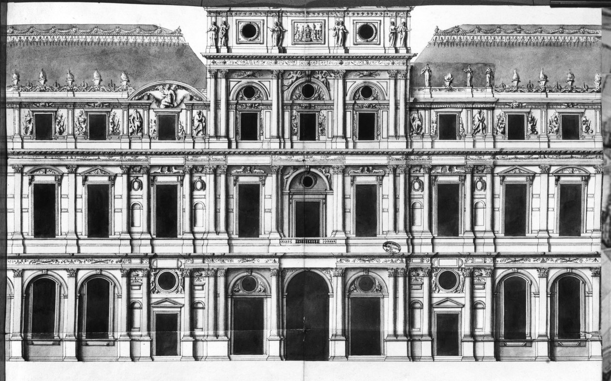 Il Louvre: Elevazione del padiglione nel mezzo del fiume, c.1660-63 da Louis Le Vau