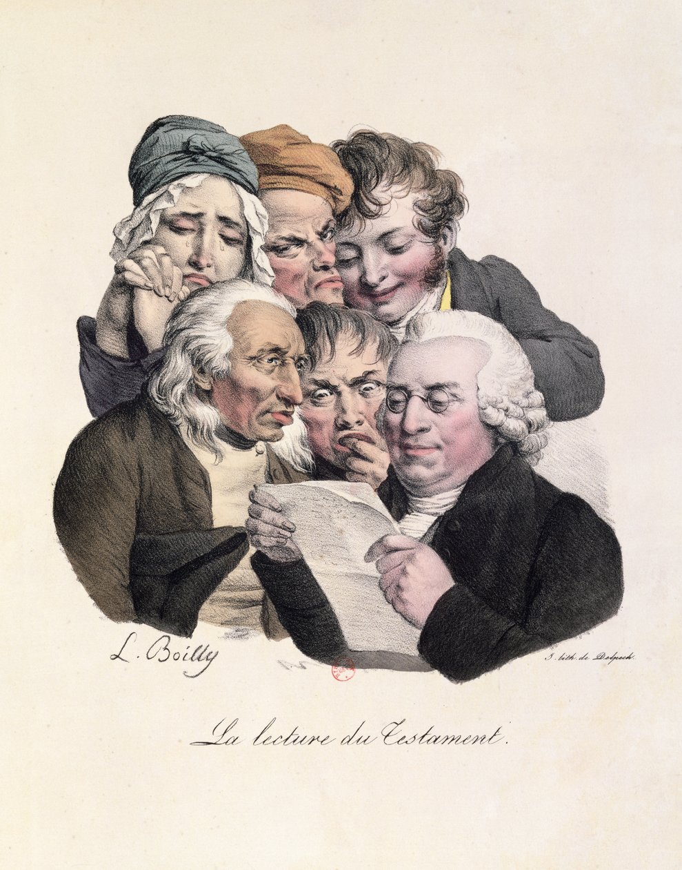 Lettura del testamento, inciso da Francois Seraphin Delpech da Louis Leopold Boilly