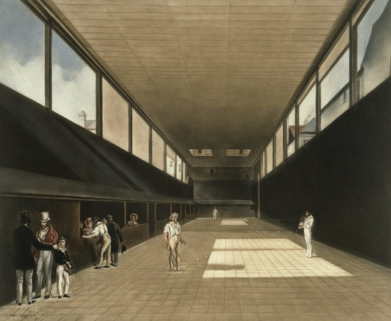 Il Campo da Tennis a Versailles, inciso da Lawrence Josset, pub. 1976 da Louis Leopold Boilly