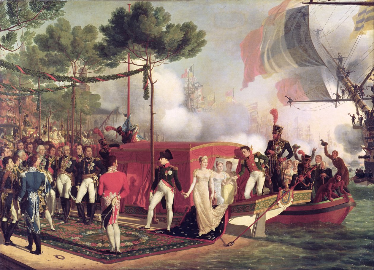 Napoleone I (1769-1821) e Maria Luisa (1791-1847) sbarcano ad Anversa, 1810 da Louis Philippe Crepin