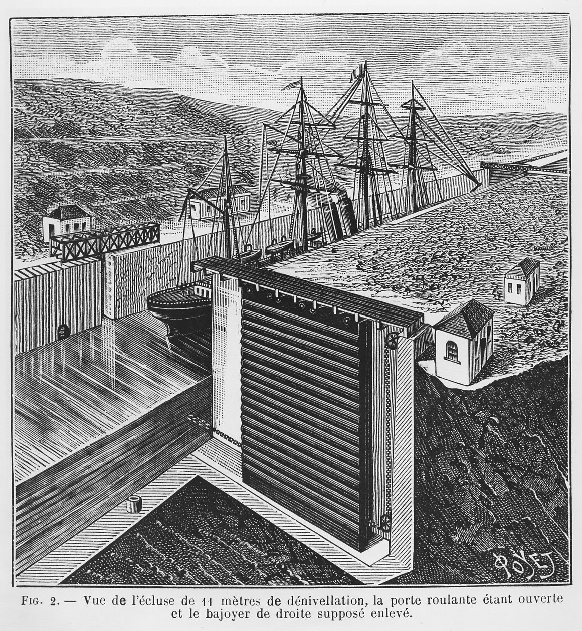 Progetti di Gustave Eiffel (1832-1923) per le chiuse del Canale di Panama, illustrazione dalla rivista 