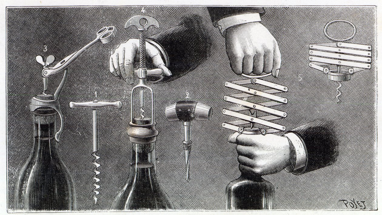 Diversi tipi di cavatappi, 1893 da Louis Poyet