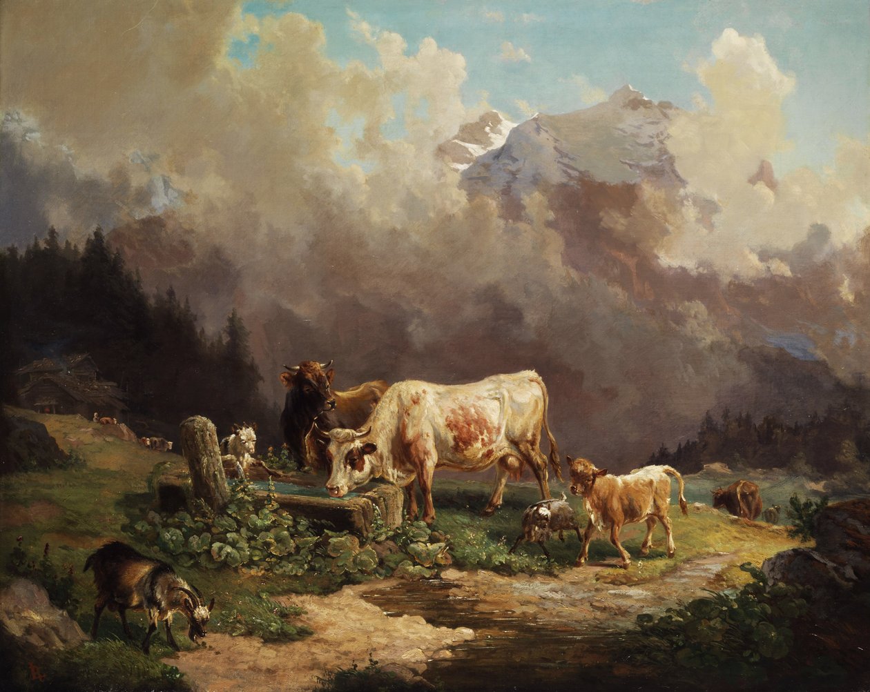 Bestiame nelle alte montagne al beveraggio da Louis Reinhardt