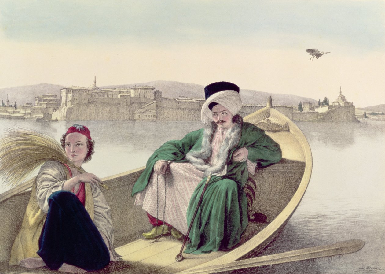 Viaggio ad Atene e Costantinopoli: palazzo e fortezza di Janina, visti dal lago, un turco e un giovane greco da Louis after Dupre