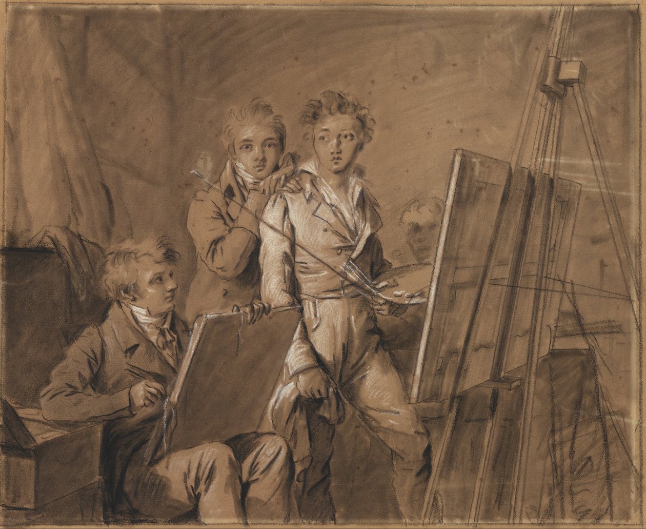 Tre giovani artisti in uno studio da Louis Leopold Boilly