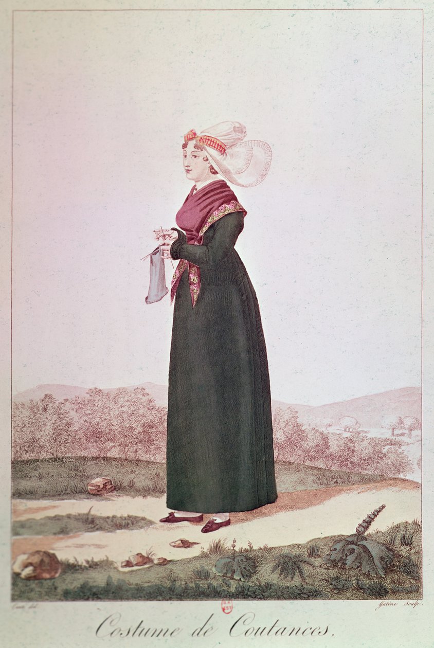Costume femminile di Coutances, inciso da Georges Jacques Gatine da Louis Marie Lante
