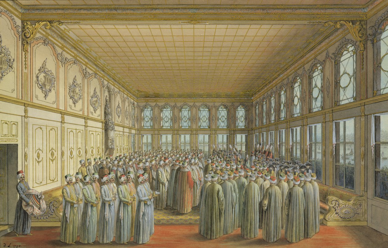 La ricezione di un ambasciatore dal Gran Visir al Palazzo Topkapi, Costantinopoli, 1790 da Louis Nicolas de Lespinasse