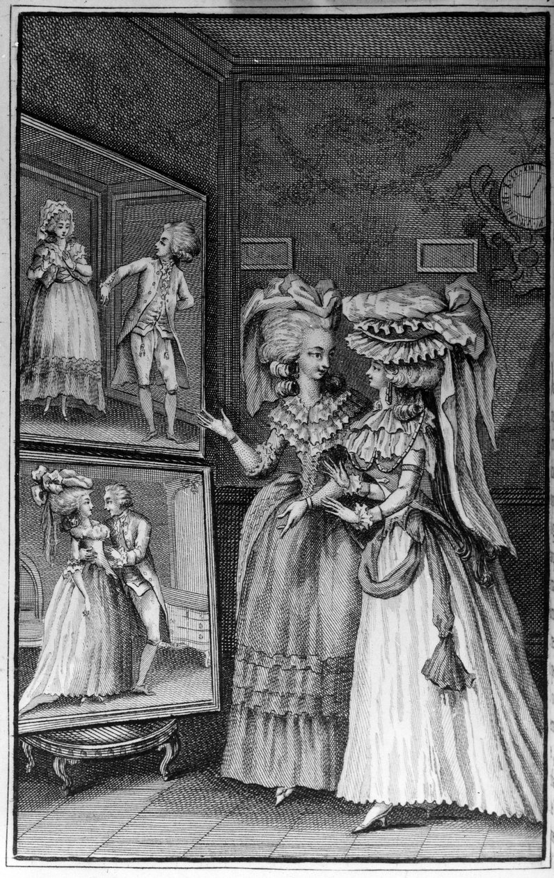 Illustrazione di Louis Binet (1744-1800) per il libro di Nicolas Edme Restif de La Bretonne "Les Parisiennes", o XL Caratteri Generali Presi nei Mori Moderni, adatti a servire all