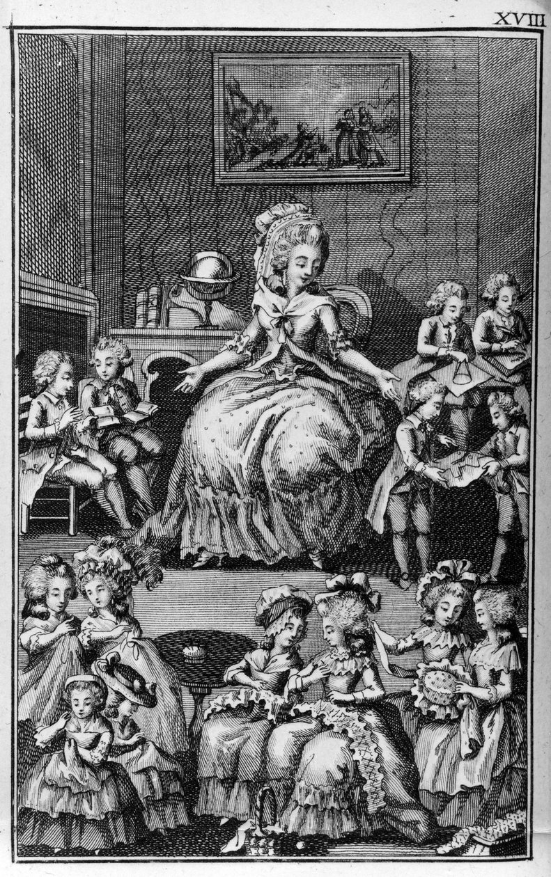 Illustrazione di Louis Binet (1744-1800) per il libro di Nicolas Edme Restif de La Bretonne "Les Parisiennes", o XL Caratteri Generali Presi nei Mori Moderni, adatti a servire all