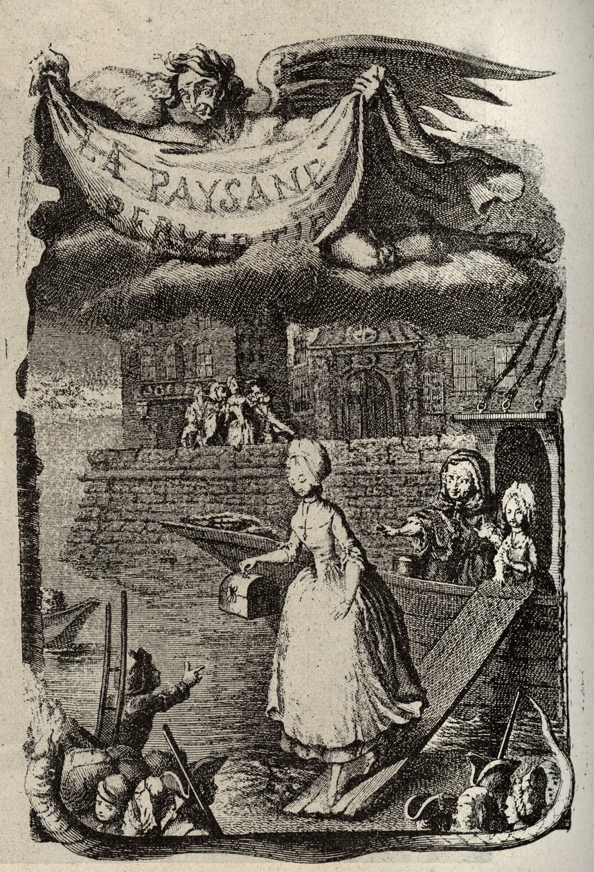 Illustrazione per "La Paysanne pervertie ou les Dangers de la ville" di Restif de La Bretonne (1734-1806) scrittore francese. Incisione di Binet del XVIII secolo. da Louis (after) Binet