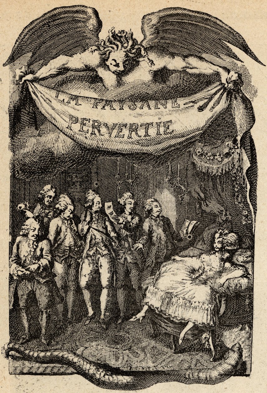 Illustrazione per "La Paysanne pervertie ou les Dangers de la ville" di Restif de La Bretonne (1734-1806) scrittore francese. Incisione di Binet del XVIII secolo. da Louis (after) Binet