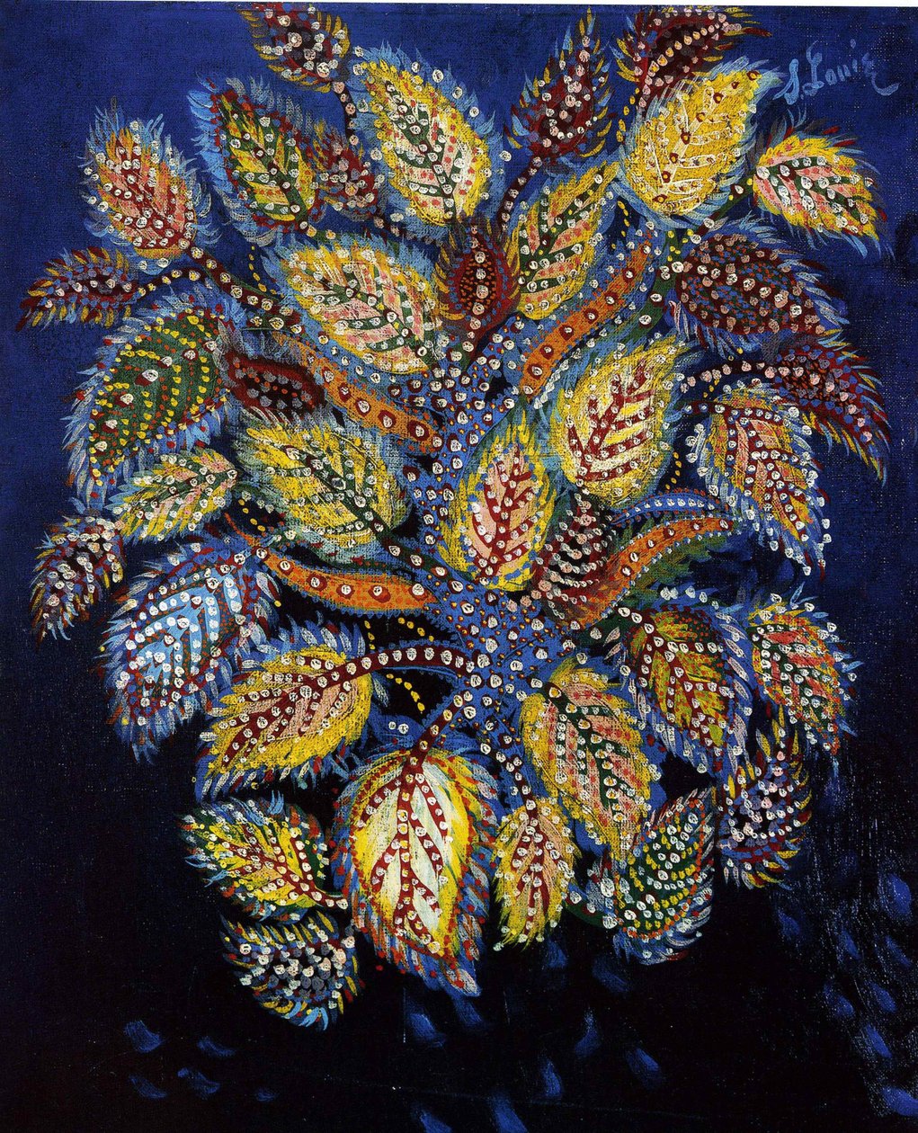 Fiori screziati su sfondo blu, 1929 da Louis