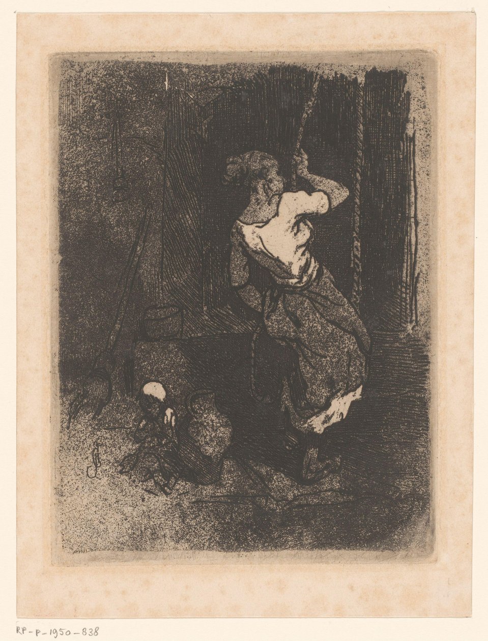 Donna che prende acqua da un pozzo, accanto a lei un bambino seduto da Louis Adolphe Hervier (attributed to)