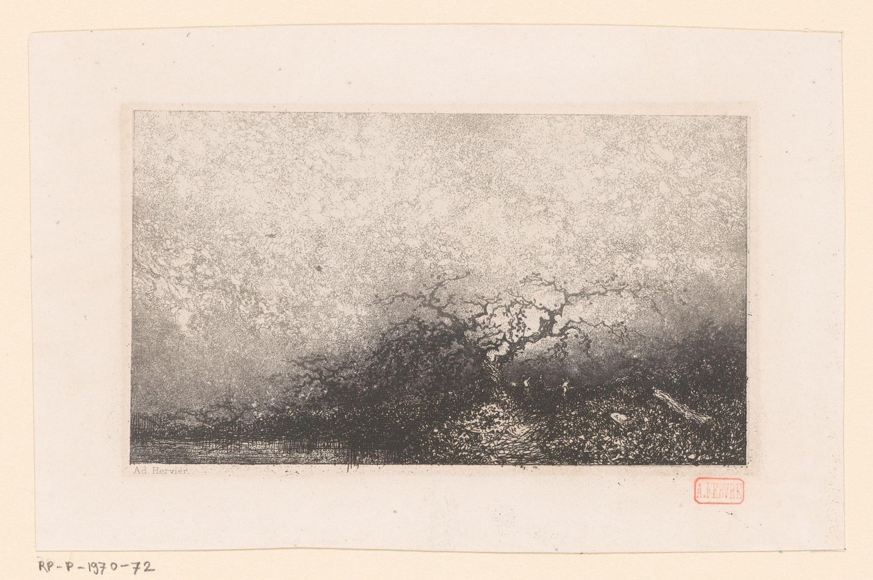 Paesaggio con un albero vicino a uno stagno da Louis Adolphe Hervier