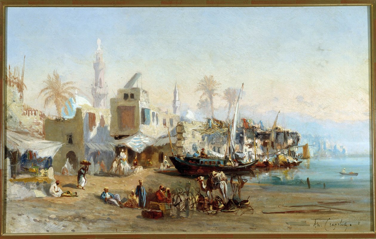 Pescatori e moschee del porto di Boulack in Egitto da Louis Amable Crapelet