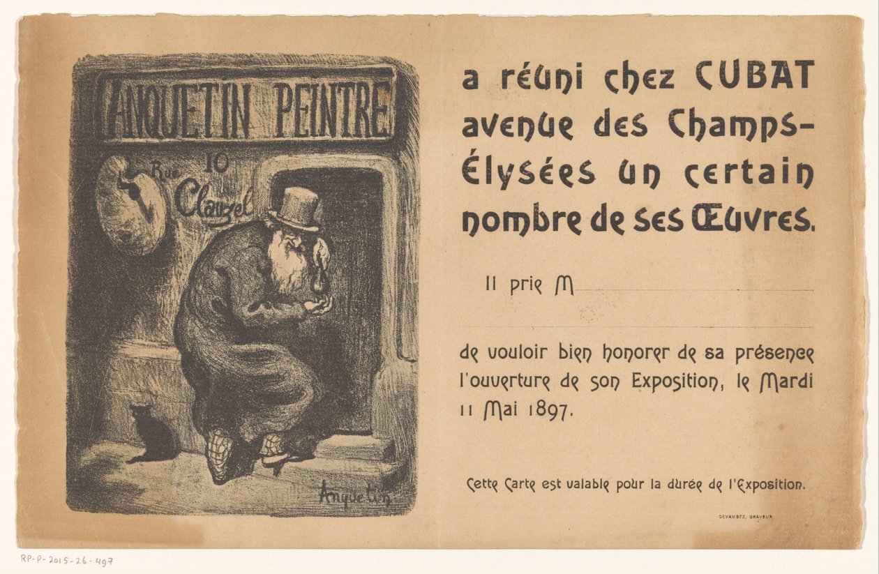 Invito a una mostra di dipinti di Louis Anquetin da Louis Anquetin