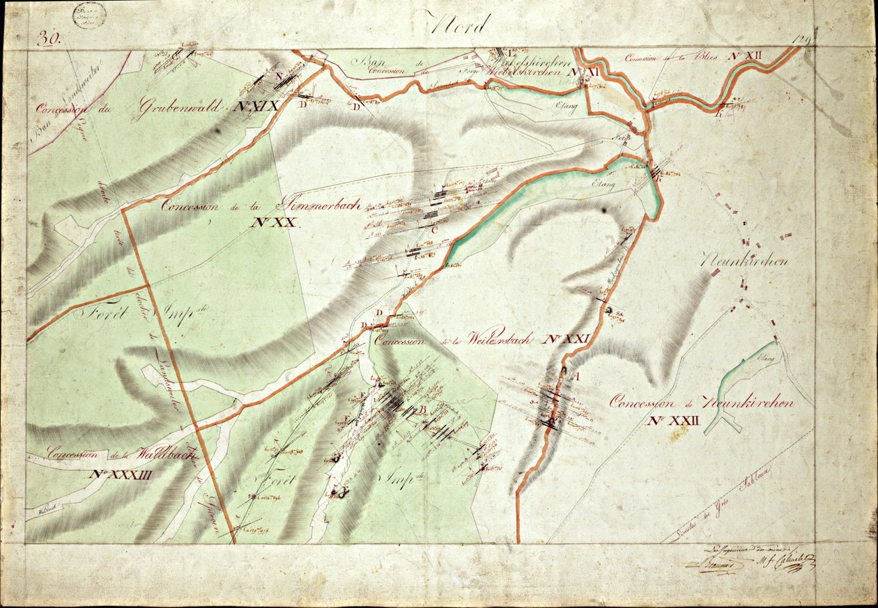 Atlante delle concessioni del terreno carbonifero della Saar di Beaunier & Calmelet, ingegneri del corpo delle miniere da Louis Antoine Beaunier