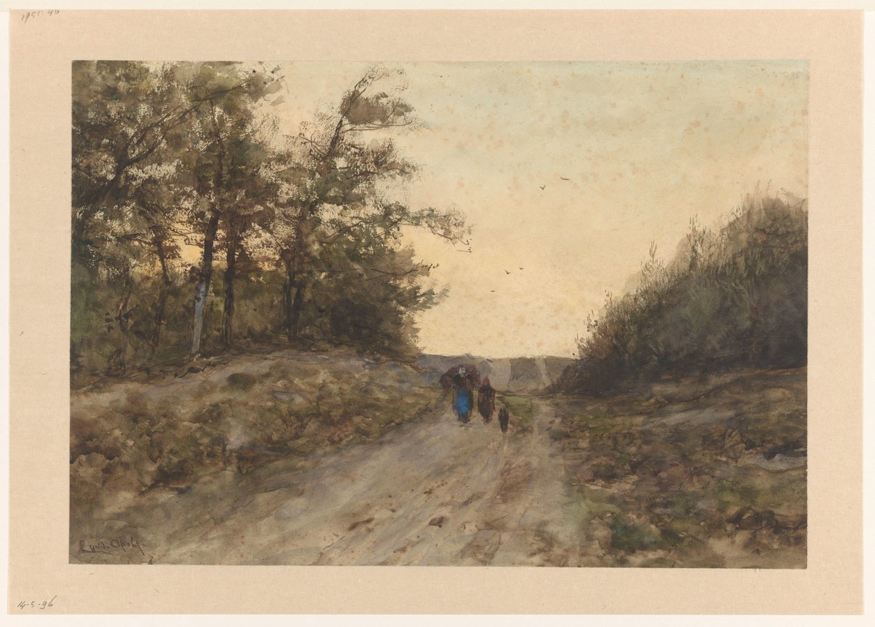 Paesaggio con figure su una strada di campagna da Louis Apol