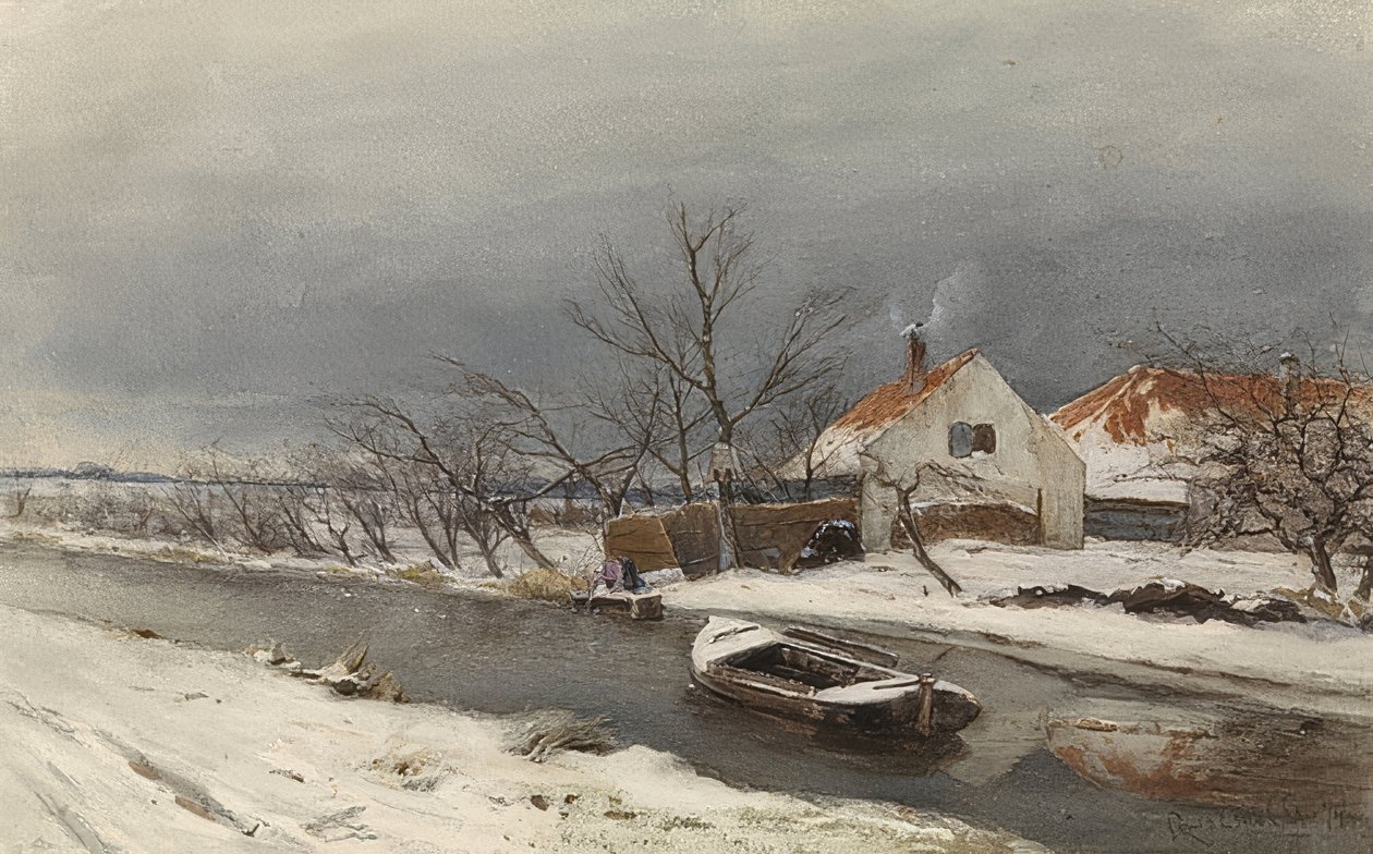 Paesaggio invernale con case e un canale (Winterlandschap met huizen aan een vaart) da Louis Apol